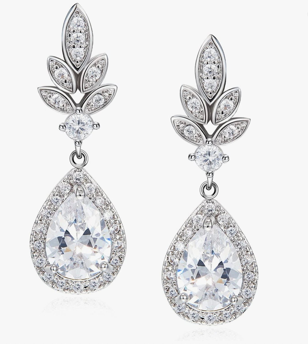 PAIR Silver Teardrop Gauges Dangle Crystal Earrings Vintage Wedding Prom plugs tunnels  8g 6g 4g 2g 0g