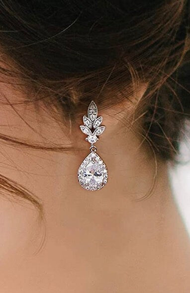 PAIR Silver Teardrop Gauges Dangle Crystal Earrings Vintage Wedding Prom plugs tunnels  8g 6g 4g 2g 0g