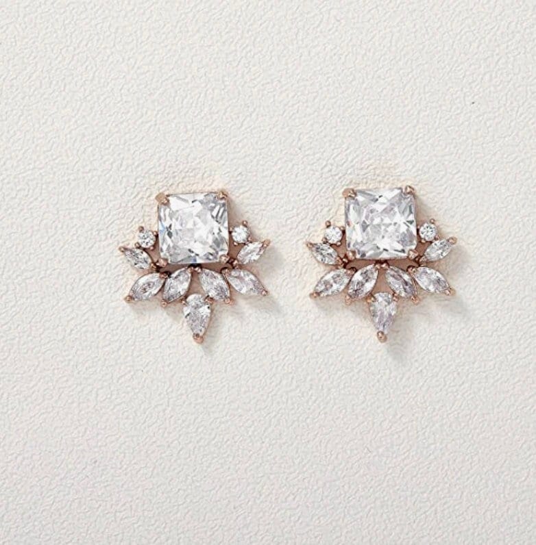 Rose Gold CZ Cluster Bridal Wedding Earrings  Gauges - Wedding Gauges - Ear Gauges - Earrings - Ear Tunnels - Bridal Jewelry
